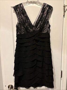 Scarlett Nite Black Lace V-Neck Tiered Mini Dress